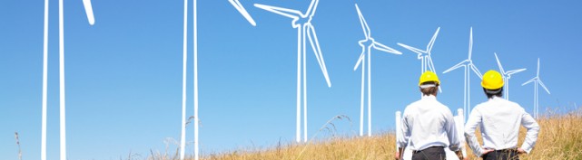 Engineers building windmills